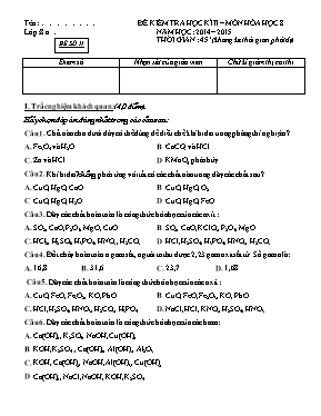Đề kiểm tra học kì II môn Hóa học 8 năm học 2014 2015
